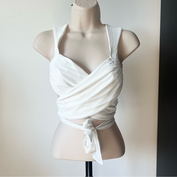 Princess Polly Tops - Princess Polly White Wrap Taylor Top Size 4 NWT Recycled Fibers Crop Top